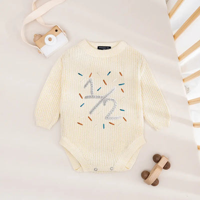 Hand Embroidered 1/2 Birthday Baby Romper