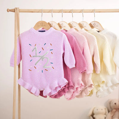 Hand Embroidered 1/2 Birthday Baby Romper