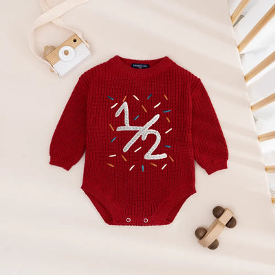 Hand Embroidered 1/2 Birthday Baby Romper