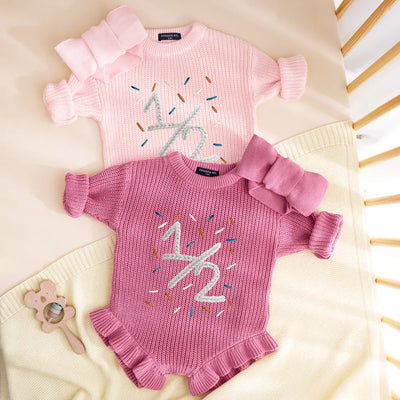 Hand Embroidered 1/2 Birthday Baby Romper