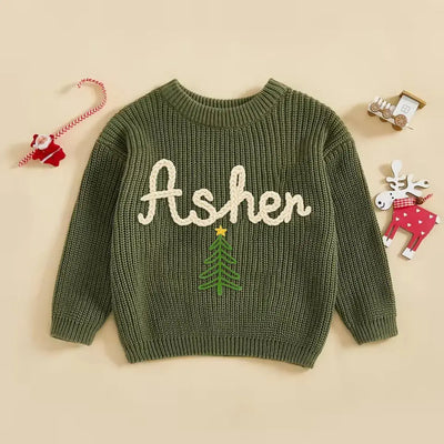 Hand Embroidered Christmas Name Baby Sweater