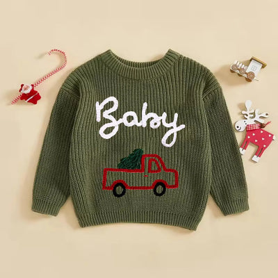 Hand-Embroidered Christmas Truck Sweater