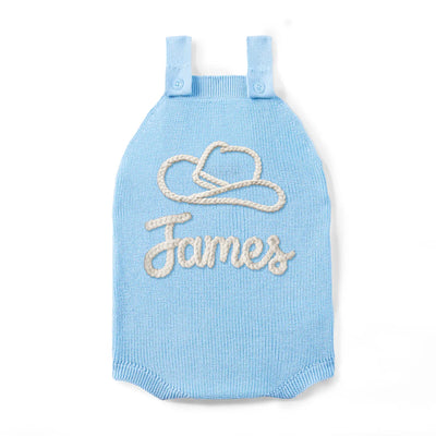 Hand Embroidered Cowboy Hat Button Romper