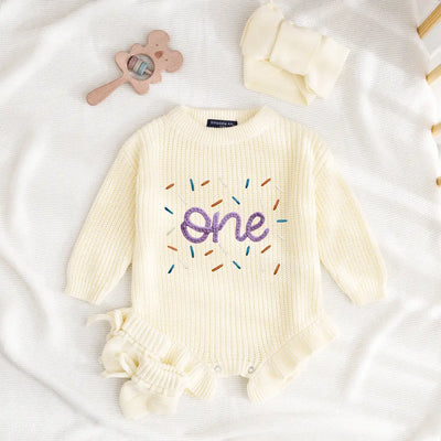 Hand Embroidered First Birthday Baby Romper