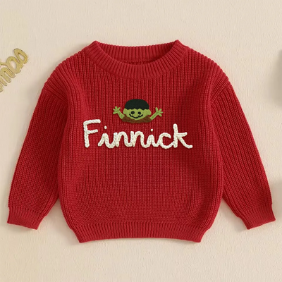 Hand Embroidered Halloween Baby Name Sweater in RedX-mas