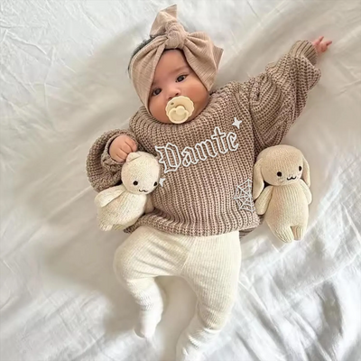 Hand Embroidered Halloween Spooky Baby Name Sweater in Mocha