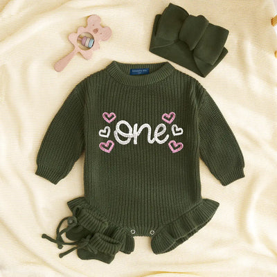 Hand Embroidered One Birthday Baby Romper