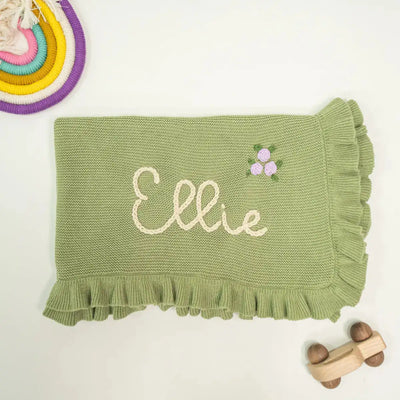 Hand Embroidery Knit Baby Blanket Wrap your little one in timeless comfort with our Personalized Knit Baby Blanket