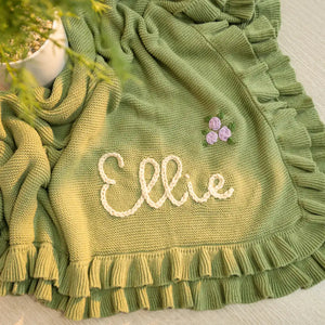 Hand Embroidered Name Knit Baby Blanket
