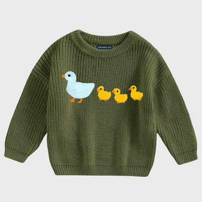 Hand Embroidery Marching Ducks Baby Knited Sweater