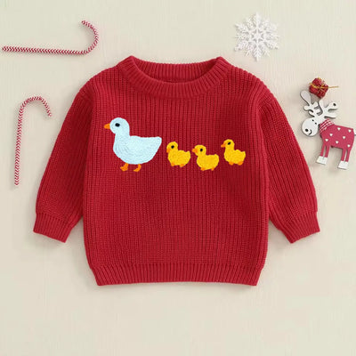 Hand Embroidery Marching Ducks Baby Knited Sweater