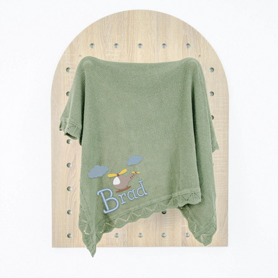 Helicopter Knit Baby Blanket in Sage Green