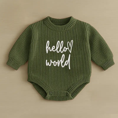 Hello World Embroidery Baby Romper - SwaddleAn