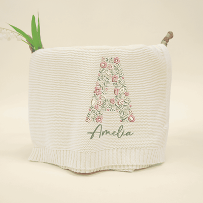 Initials Floral Embroidery Name Baby Blanket