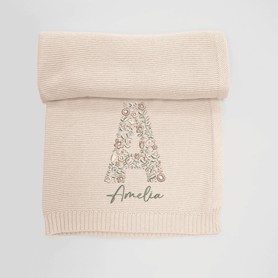 Initials Floral Embroidery Name Baby Blanket