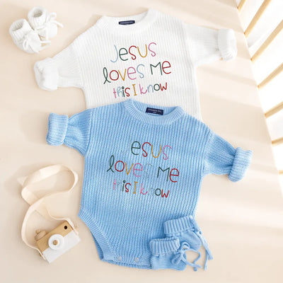 'Jesus Loves Me' Christian Baby Christmas Romper