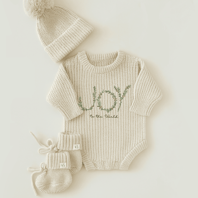 Joy to the World Embroidery Baby Romper - SwaddleAn