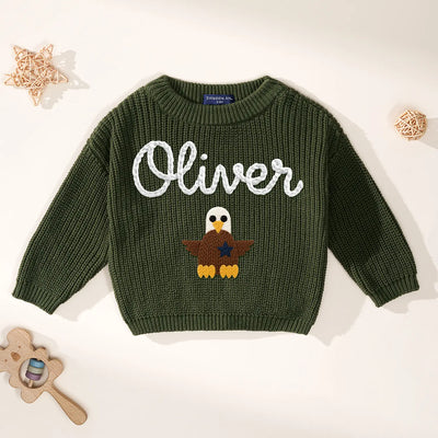 July 4th Eagle Custom Name Baby Sweater