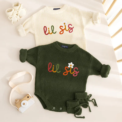 'Lil Sis' Knit Baby Romper