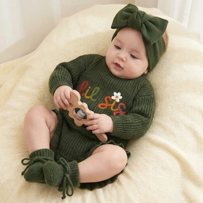 'Lil Sis' Knit Baby Romper