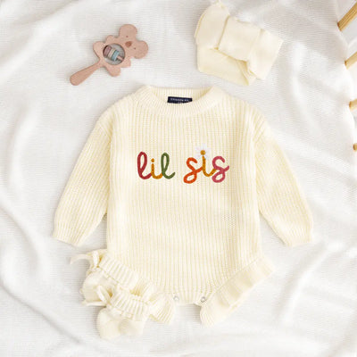 'Lil Sis' Knit Baby Romper