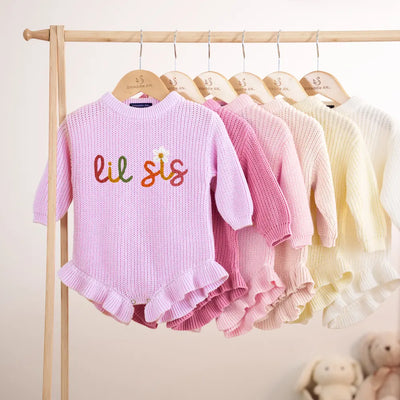 'Lil Sis' Knit Baby Romper