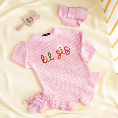 'Lil Sis' Knit Baby Romper