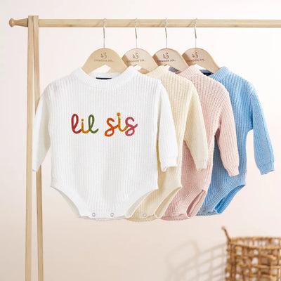 'Lil Sis' Knit Baby Romper