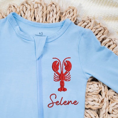 Lobster Embroidered Baby Pajamas - SwaddleAn Blue Bell