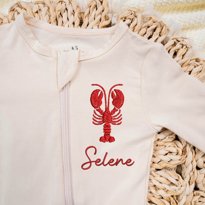 Lobster Embroidered Baby Pajamas - SwaddleAn Sand