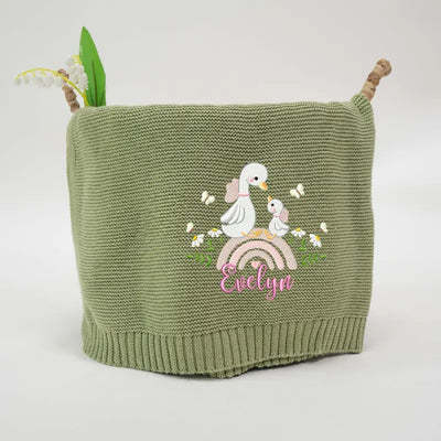 Lovely Swan Embroidery Baby Blanket