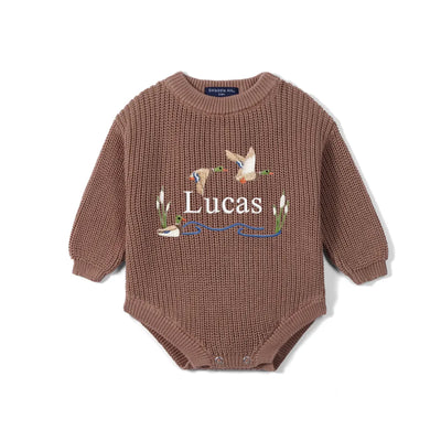 Custom Name Mallard Duck Baby Knit Romper