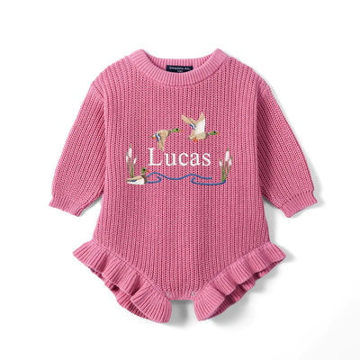 Custom Name Mallard Duck Baby Knit Romper