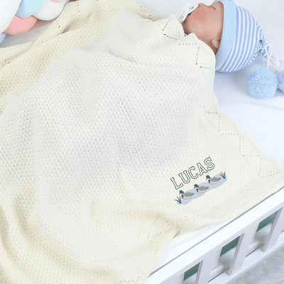Mallard Ducks Custom Name Embroidered Knit Blanket - SwaddleAn