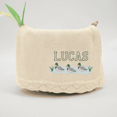 Mallard Ducks Custom Name Embroidered Knit Blanket - SwaddleAn