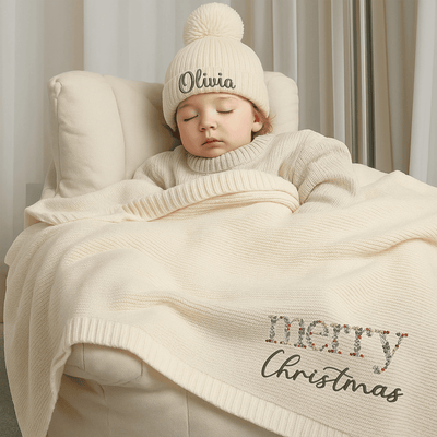 Merry Christmas Embroidery Baby Blanket