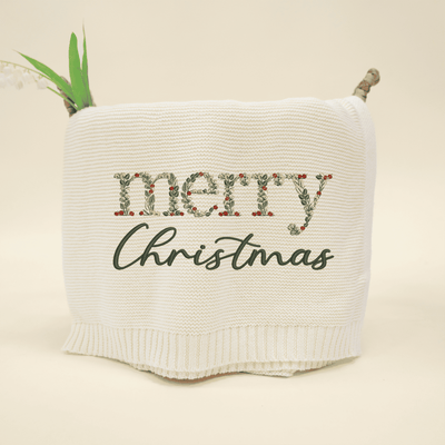 Merry Christmas Embroidery Baby Blanket