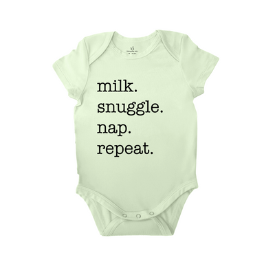 Milk Snuggle Nap Repeat Baby Onesie in Mint