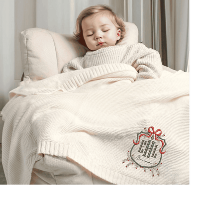 Monogram Crest Christmas Embroidered Baby Blanket