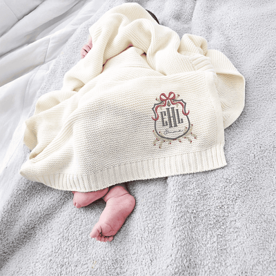 Monogram Crest Christmas Embroidered Baby Blanket