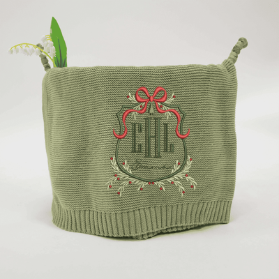 Monogram Crest Christmas Embroidered Baby Blanket