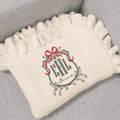 Monogram Crest Christmas Embroidered Baby Blanket
