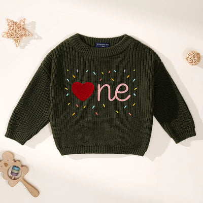 One Sweet Heart Hand-Embroidered First Birthday Sweater