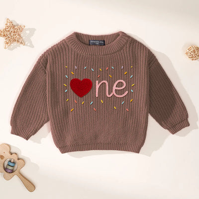 One Sweet Heart Hand-Embroidered First Birthday Sweater