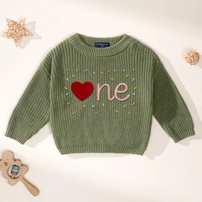 One Sweet Heart Hand-Embroidered First Birthday Sweater
