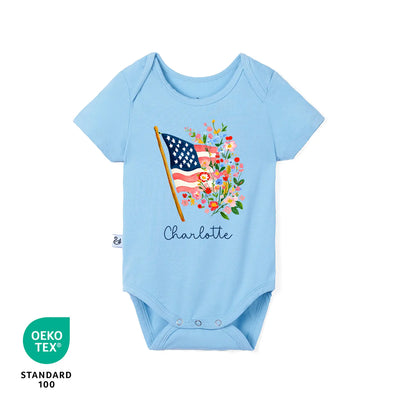 Personalized 4th of July Flower Baby Onesie
