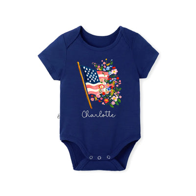 Personalized 4th of July Flower Baby Onesie