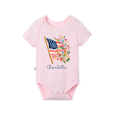 Personalized 4th of July Flower Baby Onesie