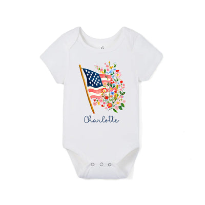 Personalized 4th of July Flower Baby Onesie