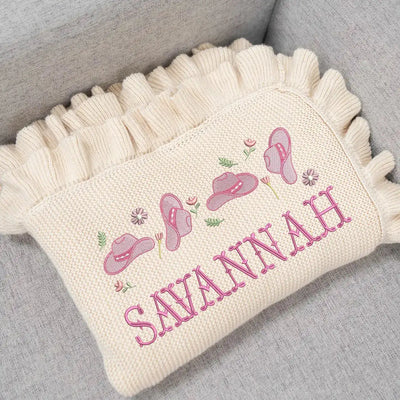 Personalized Western Pink Cowgirl Baby Blanket isn't just a cozy layer; it's a tender embrace of rustic elegance, lovingly stitched to celebrate the adventurous spirit of your new arrival.